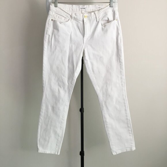 FRAME Denim Le Garcon Blanc 5 Pocket Logo Hardware Jeans - Picture 1 of 15